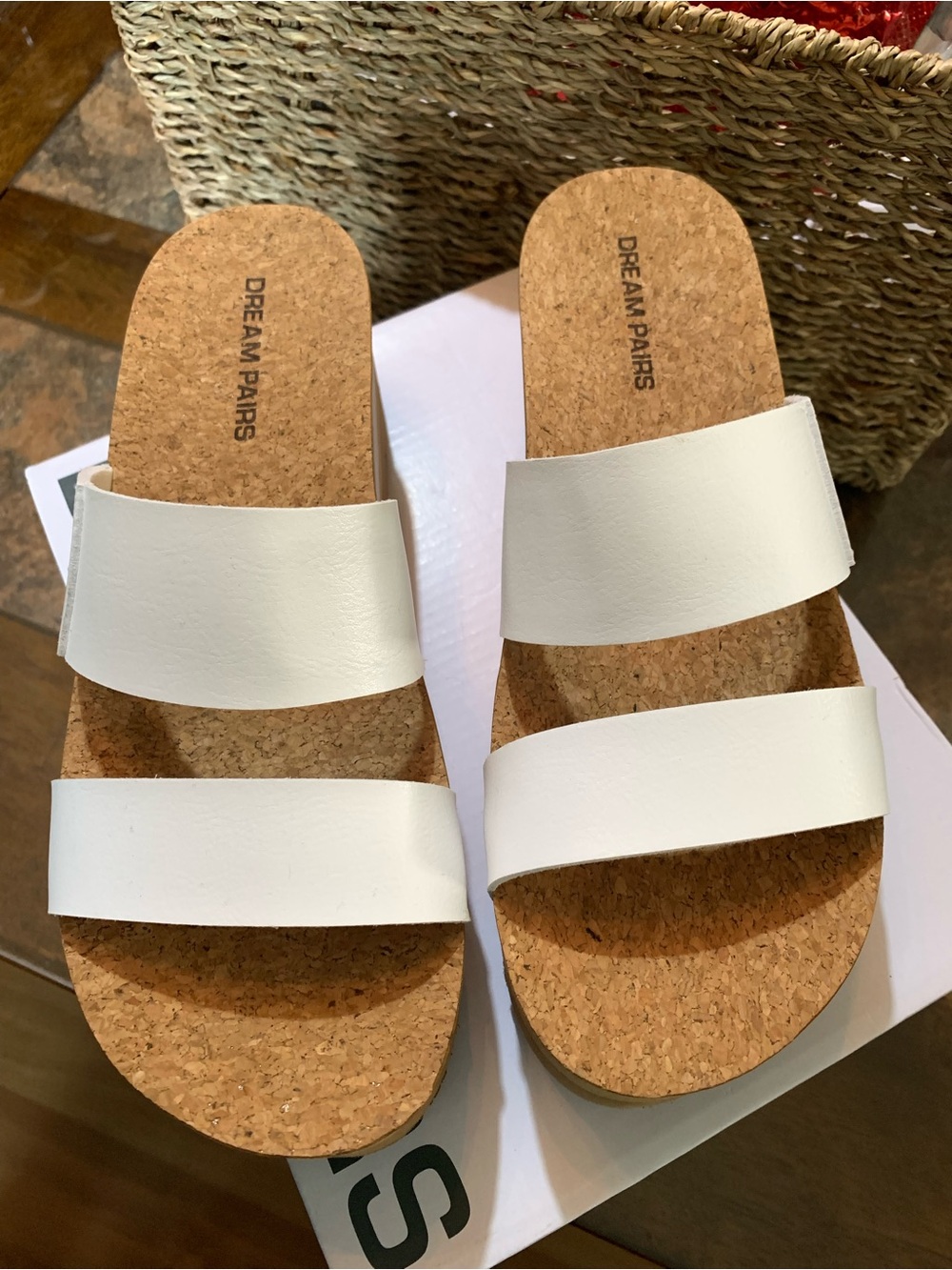 Dream Pairs White Double-Strap Cork Slide Platform Sandals for Women